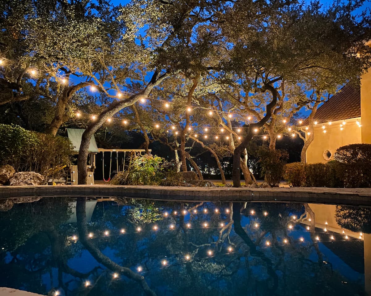 string lights over a pool